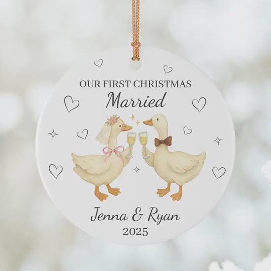 First Christmas Married Ornament 2025 Funny Goose Newlywed Ceramic Ornament Silly Goose Couple Christmas Gift Newlywed Holiday Keepsake