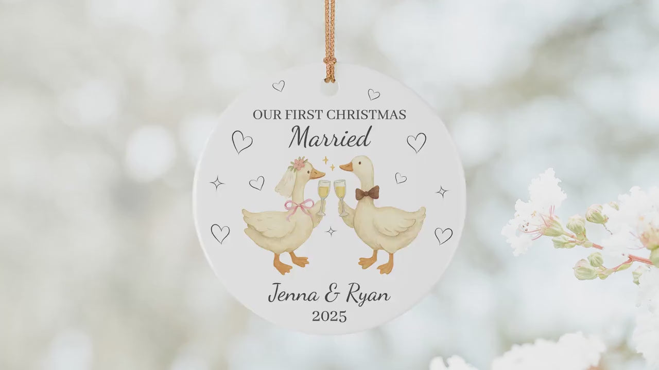 First Christmas Married Ornament 2025 Funny Goose Newlywed Ceramic Ornament Silly Goose Couple Christmas Gift Newlywed Holiday Keepsake