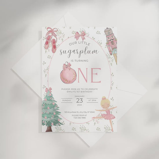 Nutcracker Ballet Birthday Invitation Sugarplum Fairy First Birthday Invite for Winter ONEderland Birthday Party Nutcracker Invitation