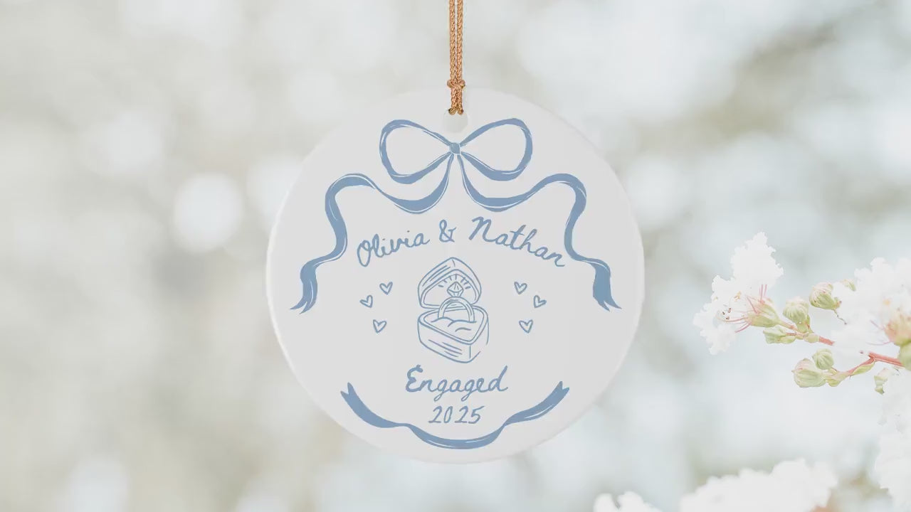 Holiday Ornament Gift Engagement Ceramic Christmas Ornament Engagement Ornament Couples Ornament Personalized First Christmas Engaged