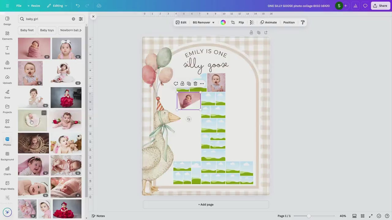 One Silly Goose Birthday Sign Photo Collage Editable Silly Goose Party Monthly Banner 1st Birthday Photo Banner Milestone photo sign