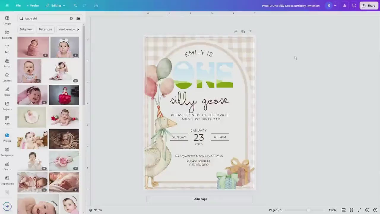One Silly Goose Birthday Invite Gender Neutral First Birthday 1st Birthday Silly Goose Decor Editable  Invitation Nursery Rhyme Birthday