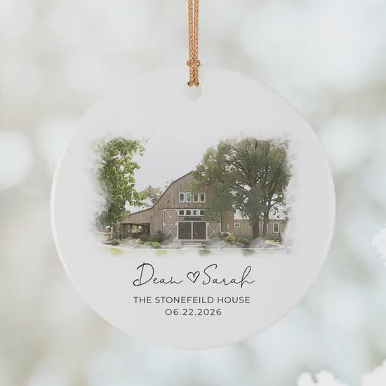 Wedding Ornament Personalized Wedding Venue Watercolor Ornament Just Married Bauble Wedding Gift For Couple Newlywed Gift