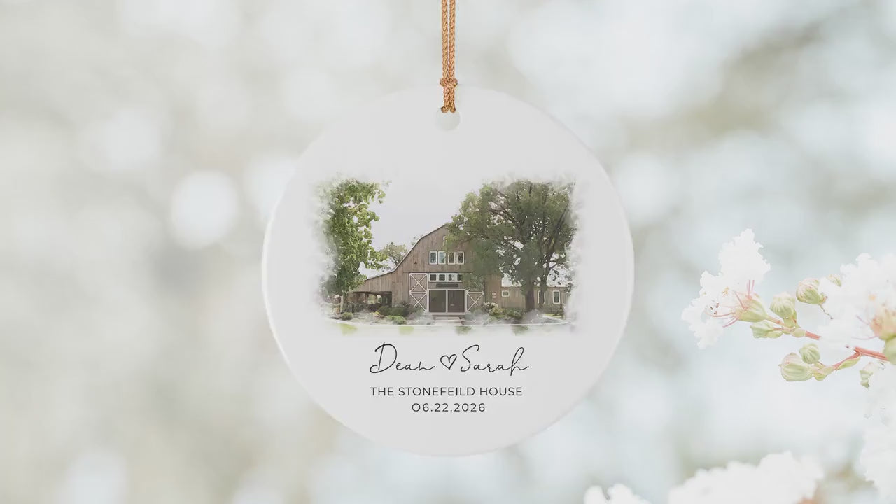 Wedding Ornament Personalized Wedding Venue Watercolor Ornament Just Married Bauble Wedding Gift For Couple Newlywed Gift