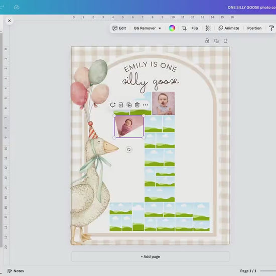 One Silly Goose Birthday Sign Photo Collage Editable Silly Goose Party Monthly Banner 1st Birthday Photo Banner Milestone photo sign