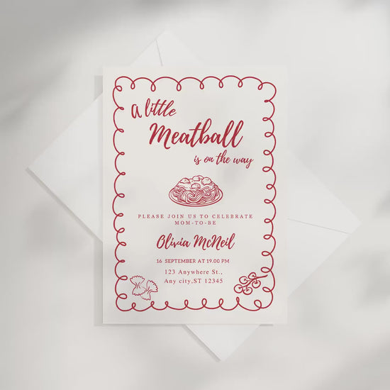 Meatball Baby Shower Invitation Template Editable A little Meatball is on the Way Spaghetti Baby Shower Invite Italian Baby Shower Decor